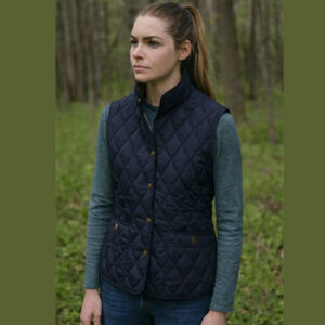EDDIE BAUER Diamond Quilted Goose Down Chore Barn Vest 550 Navy Blue Women's XL